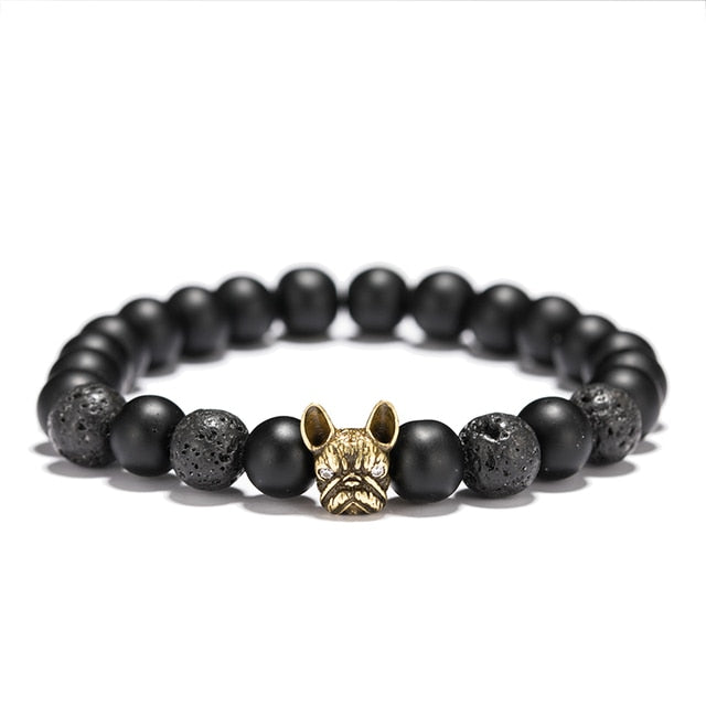 Natural Stone Beaded French Bulldog Bracelet