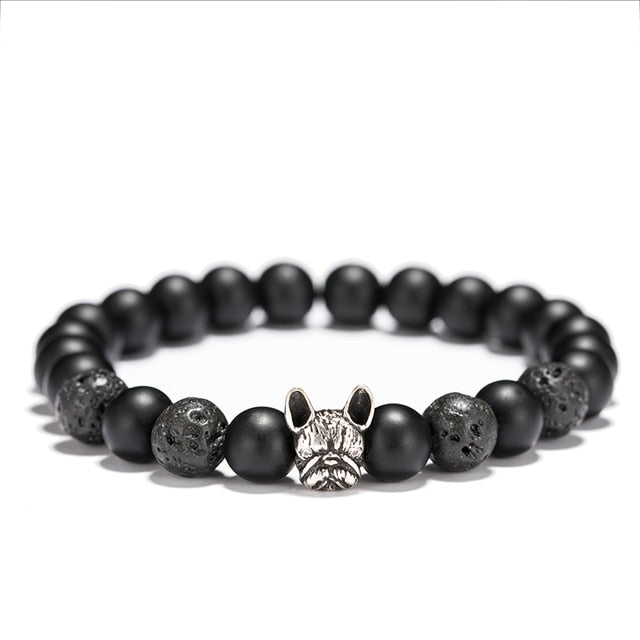 Natural Stone Beaded French Bulldog Bracelet