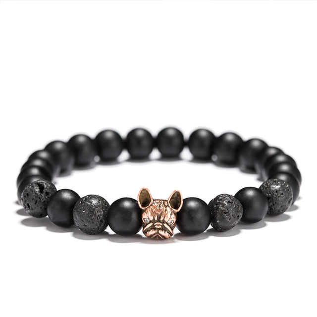 Natural Stone Beaded French Bulldog Bracelet