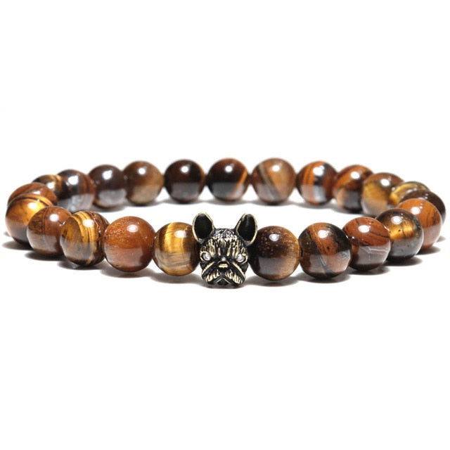Natural Stone Beaded French Bulldog Bracelet