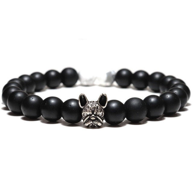 Natural Stone Beaded French Bulldog Bracelet