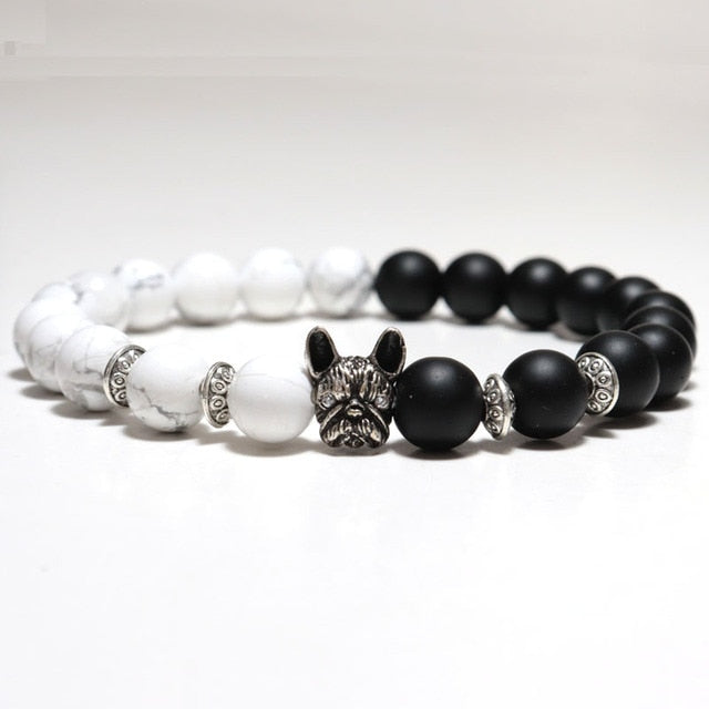 Natural Stone Beaded French Bulldog Bracelet