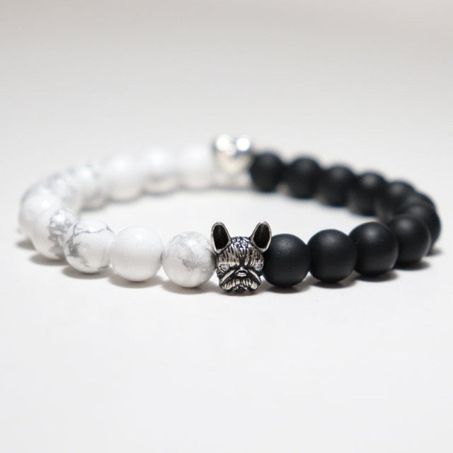 Natural Stone Beaded French Bulldog Bracelet